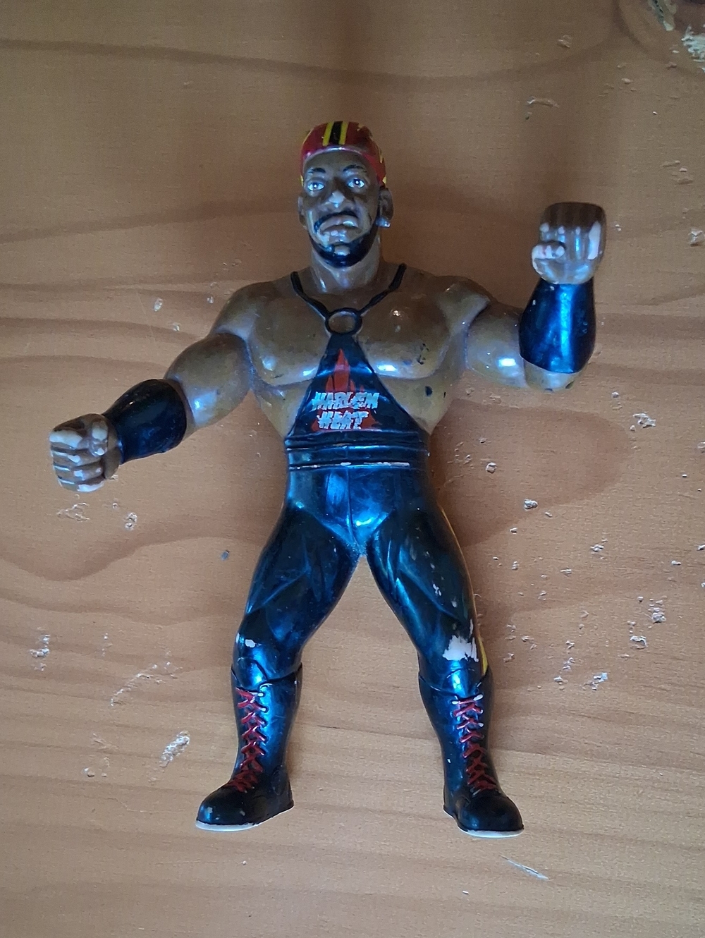 Wrestler Action Figure Toy in Black, Red and Tan - Vintage Style